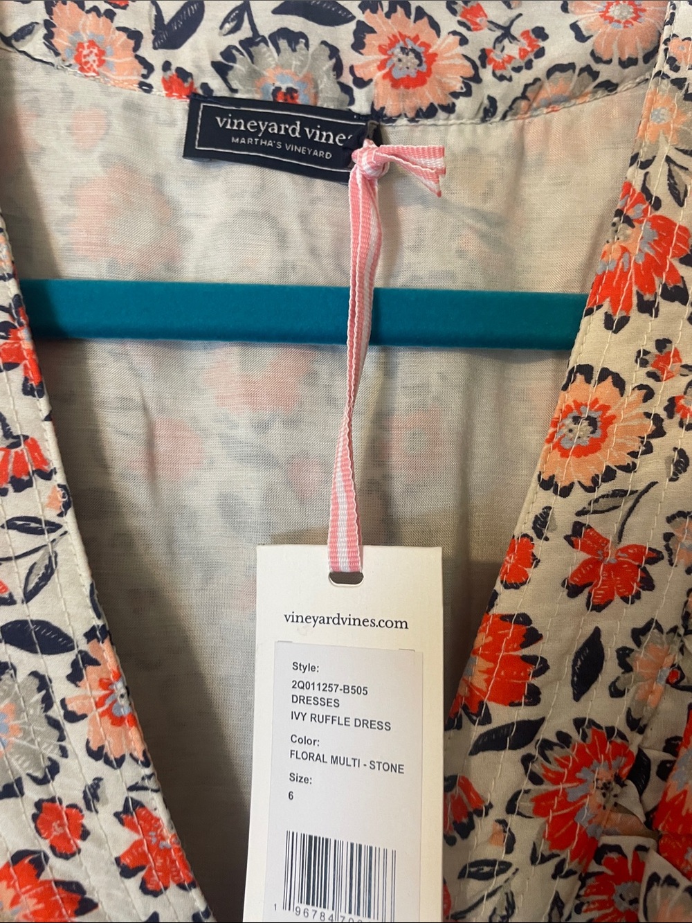 Vineyard Vines Coral and Cream Floral Ruffle Tiered Mini - Picture 6 of 10